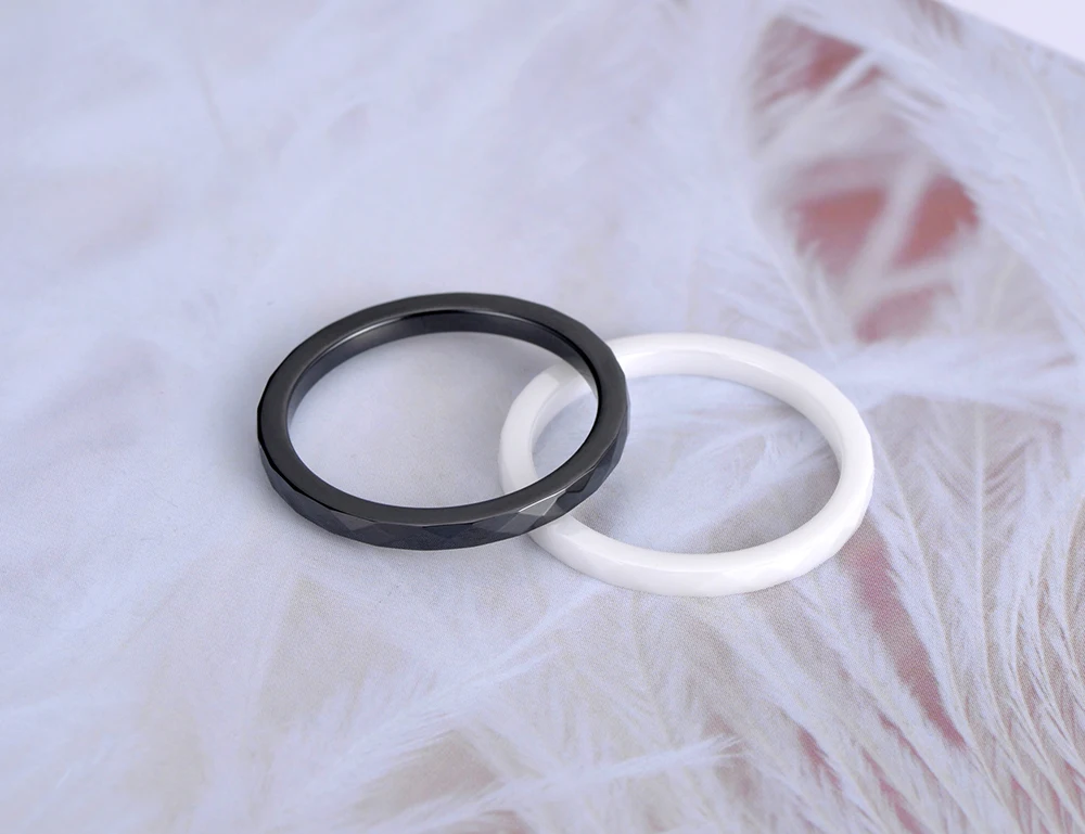 2mm Black & White Cutting Ceramics Rings Jewelry Wedding Engagement Rings For Women