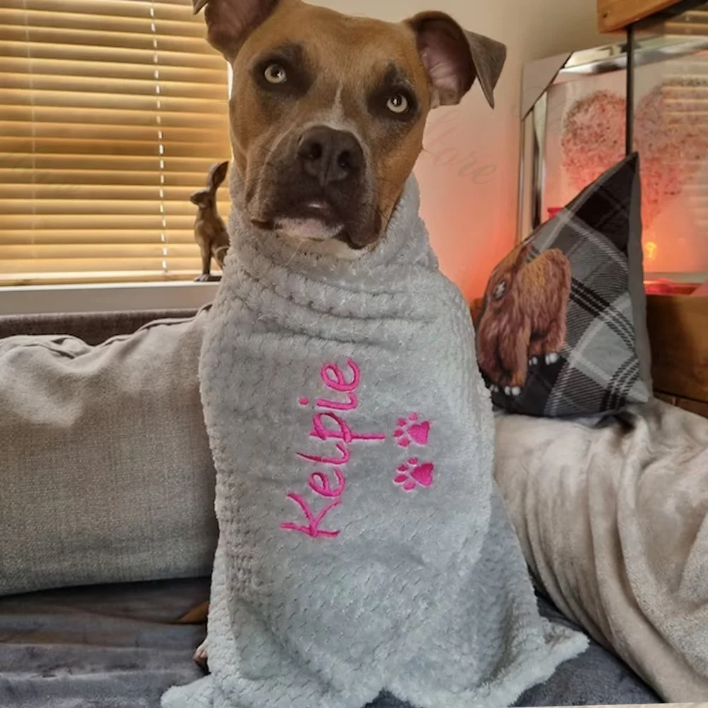 Personalized Embroidery Solid Color Soft Pet Blanket Custom Name Dog Flannel Blanket Pets Gift Blanket Puppy Blanket with Name 2