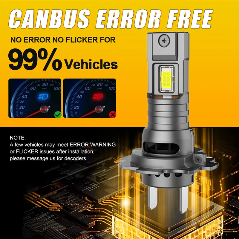 2Pcs Turbo H7 LED Headlight Bulbs 1:1 Size Mini Head Lamp 3580 CSP Wireless H4 9005 9006 Car 6000K White 12V Led Car Lights Led Lights Led Bulbs Led Headlights Led Car Headlights Car Headlamps
