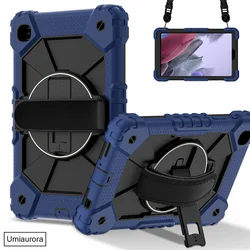 360° Rotating Armor Case with Hand and Shoulder Strap and Kickstand - Shockproof Cover for Tab A11 Plus 11 inch (Navy Blue Black)