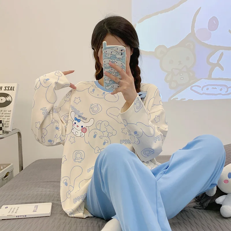 

Kawaii Sanrio Anime Cartoon My Melody Pure Cotton Pajamas Pachacco Cinnamoroll Long Sleeved Loose Cute Girls Home Clothes