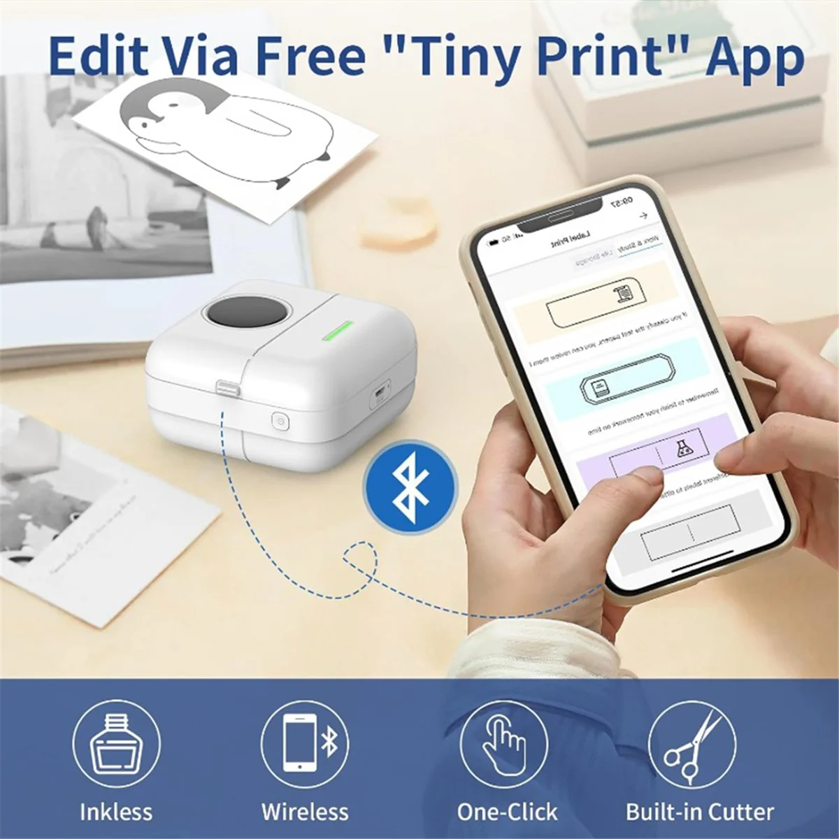 Mini Thermal Printer X5 Bluetooth Pocket Printer Portable Inkless Sticker for Study, Notes, Pictures, Photos