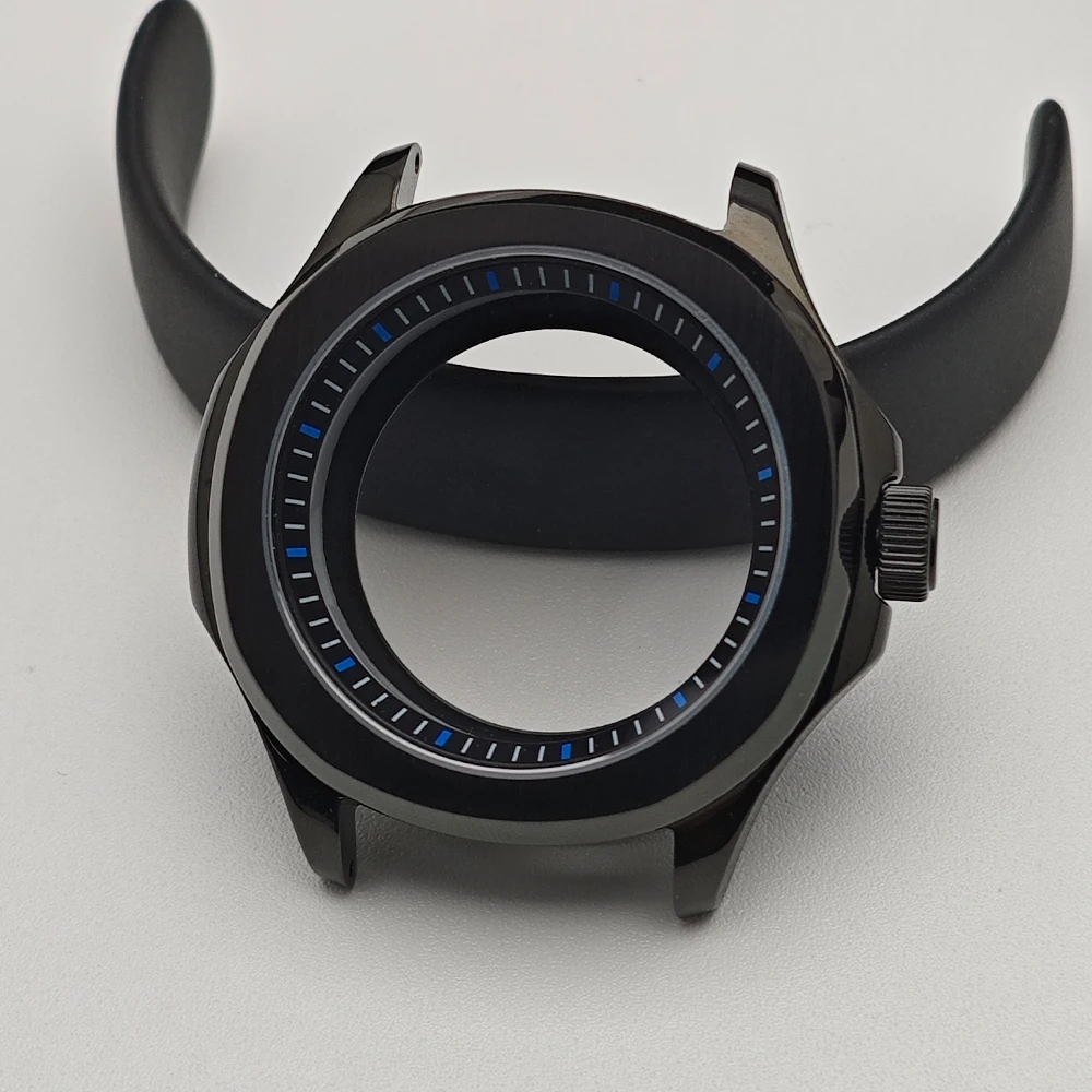 Black Steel Watch Case with Chapter Ring and Sapphire Glass, 39.5mm