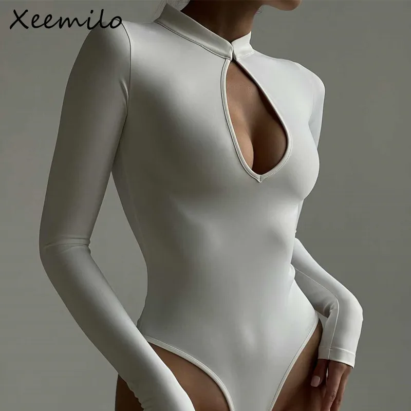 Bodysuit Long Sleeve Sexy Elegant Slim Bodycon Bodysuits Cut Long