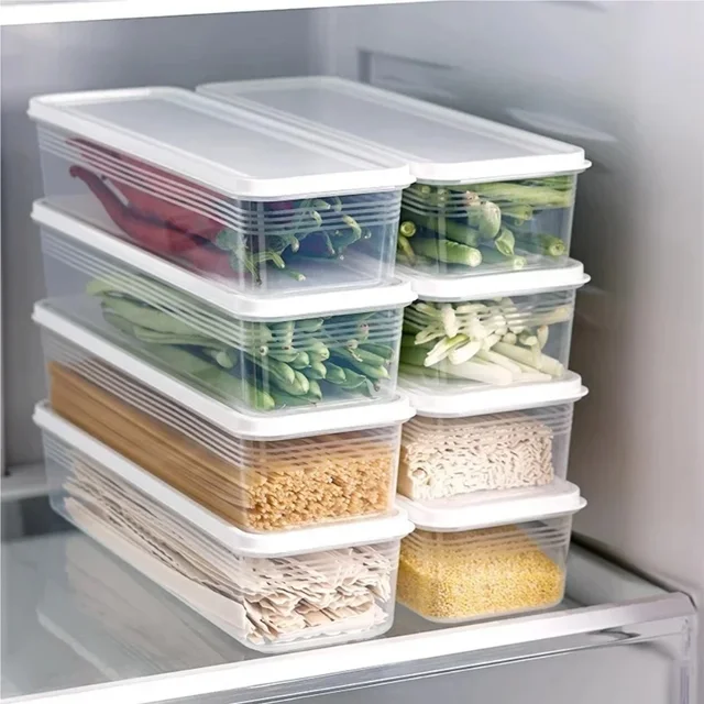 1 Pcs Long Rectangular Food Storage Containers, Plastic Reusable Refrigerator Organizer Boxes Kitchen Accessories 2