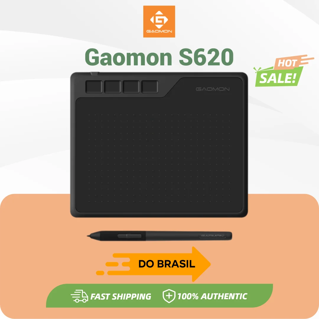 Tablet Gráfico Portátil GAOMON S620 6.5x4 Polegadas para Android Conexão Fácil Pequeno e Leve para Desenho ao Ar Livre