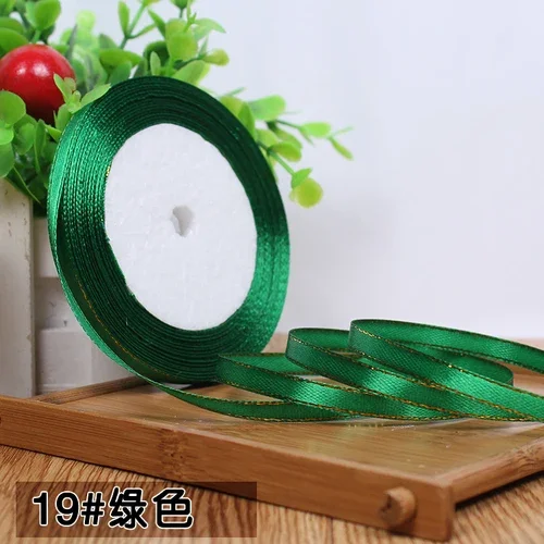 Gold Edged Single Face Satin Ribbon - 22m Roll, 6mm Width for Elegant Wedding and Gift Decoration
