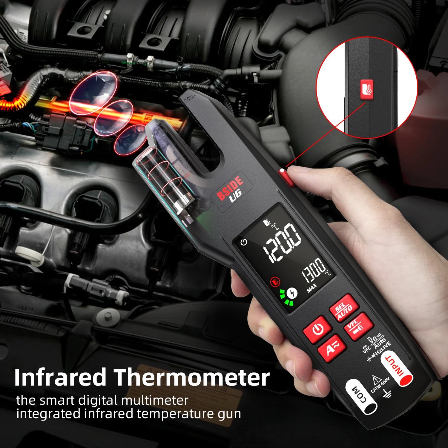 U6 Digital Clamp Meter Fork USB Rechargeable Automatic Multimeter AC/DC 600A Current Temperature Resistance Capacitance Tester