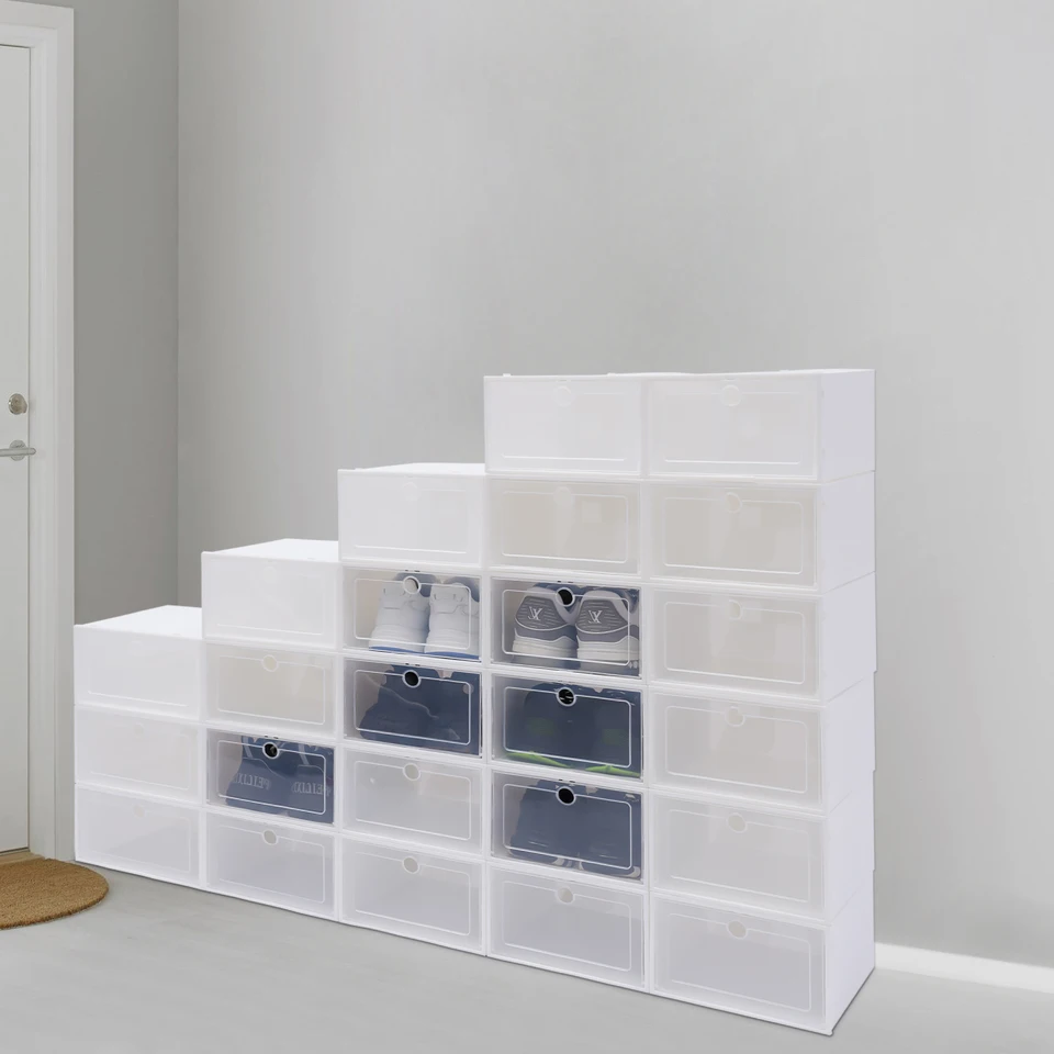 24Pack Clear Foldable Plastic Shoe Storage Boxes