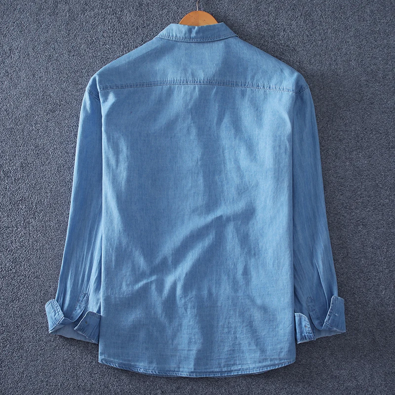 New Fashion Denim Shirt Men's Work Wear Long Sleeve Shirt Spring and Autumn Wear European and American Washed Size XL-8XL denim shirt long sleeved shirt
