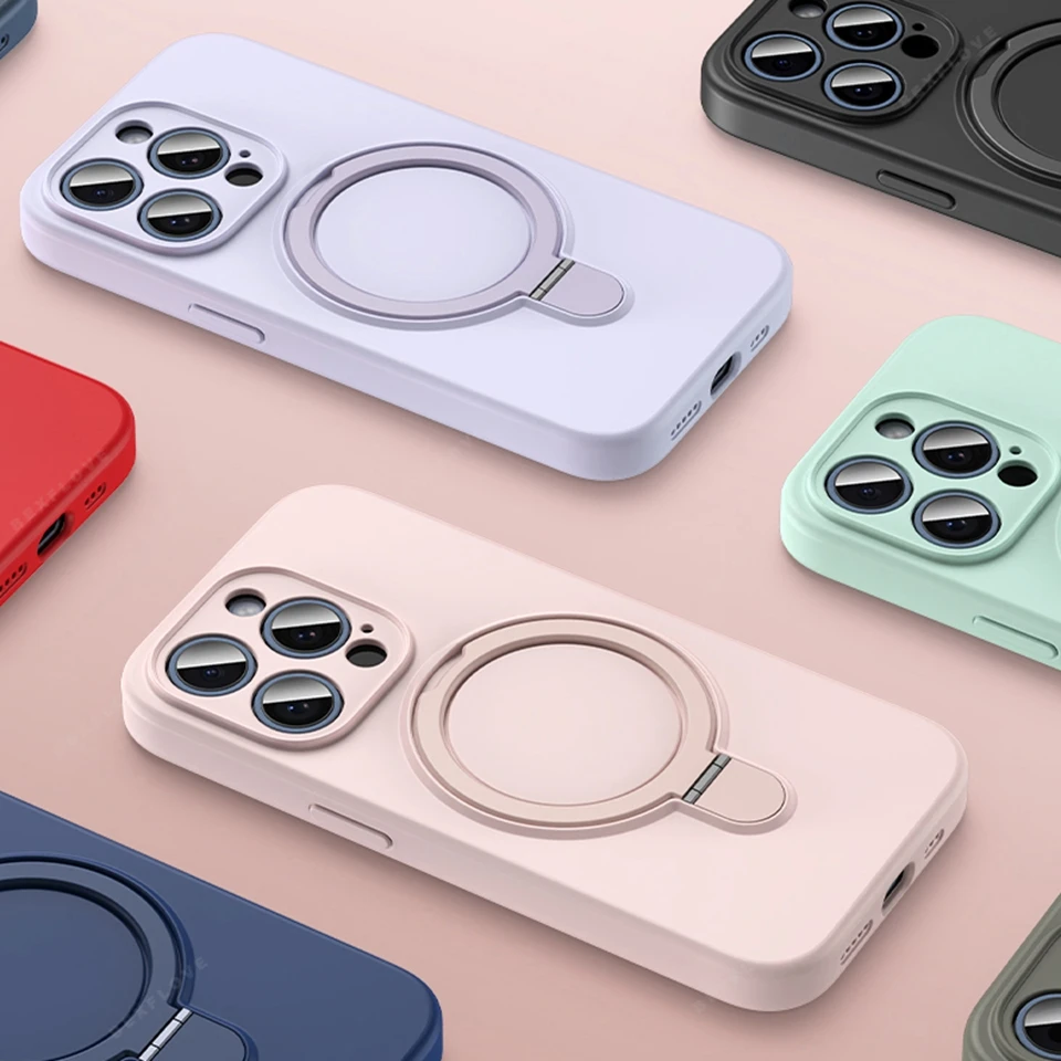 Magnetic Liquid Silicone Stand Phone Case with Magsafe-Compatible Protector