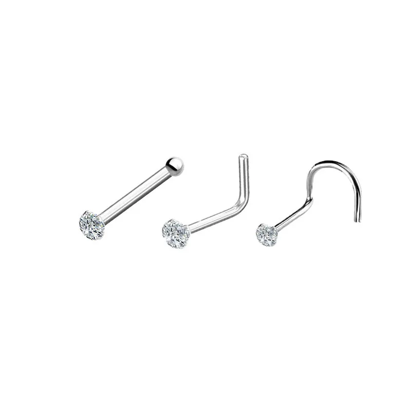 Nose Rings Piercing Jewelry Nose Studs Body Piercing Earrings Metal Jewelry Body Piercing Jewelry Body Jewelry Ear Piercing Jewelry 1PC 1.5-3mm Mini Zircon Nose Studs 316L Stainless Steel L Shape Nose Ring Cartilage Earrings for Women Men Body Piercing Jewelry