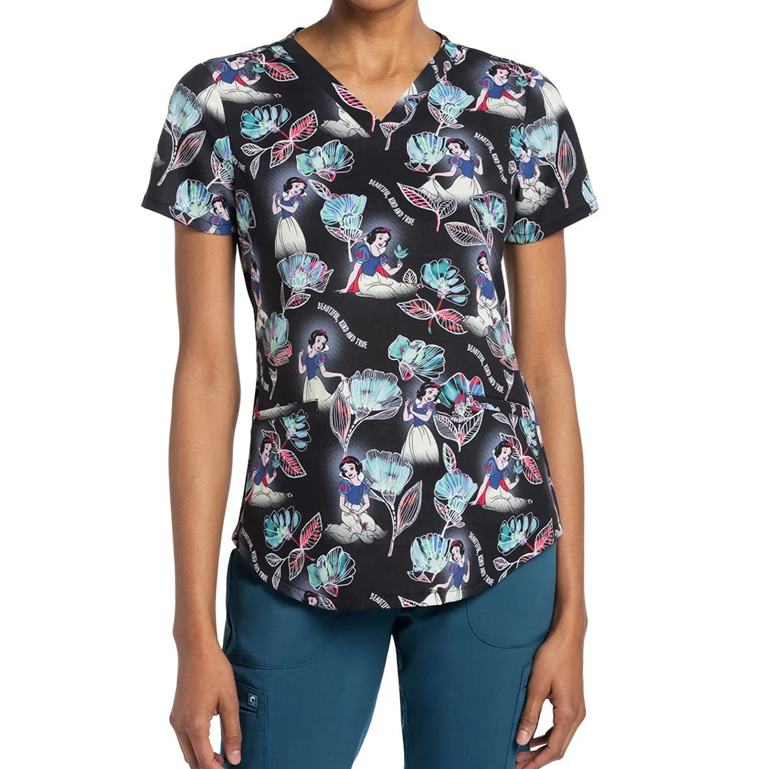 Cartoon Dog Blue V-Neck Print Scrub Top Women's Work Uniform Pet Shop Dental Nurse Caregiver Nurse Uniform 5