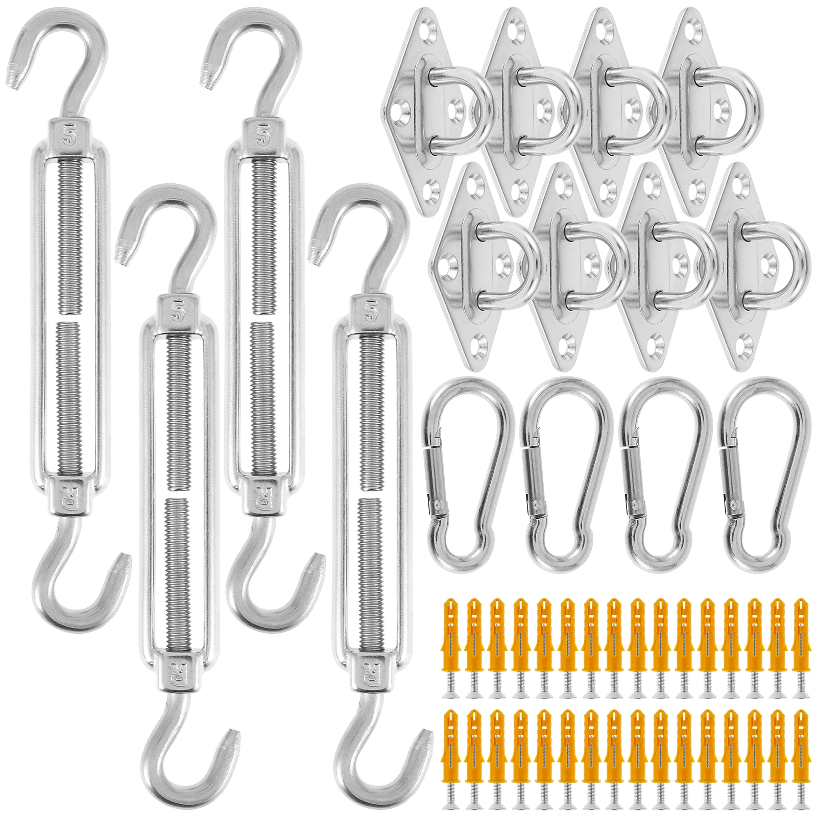 

80Pcs Shade Sail Hardware Kit Stainless Steel Heavy Duty Sun Shade Installation Kit Triangle Rectangle Square Sail Accessories