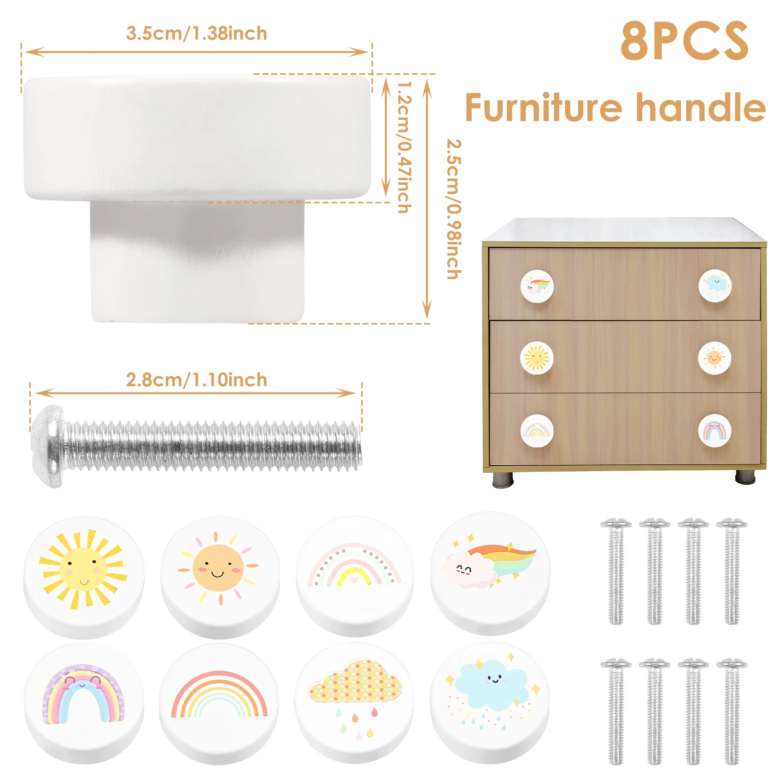 8Pcs Drawer Handle Cute Single Hole Door Pull Knob Round Kitchen Cupboard Wardrobe Door Dresser for Furniture Pull Knobs