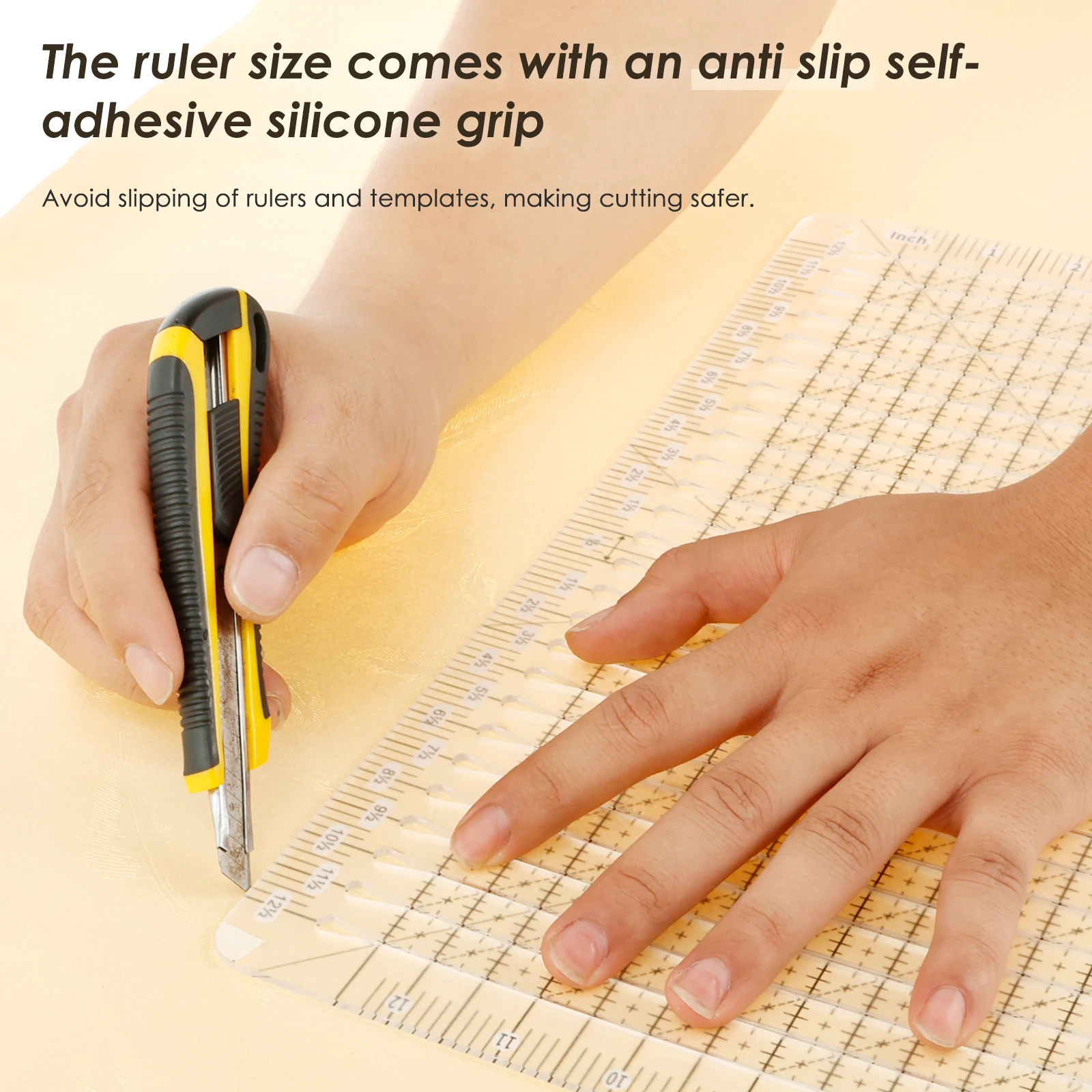 5-in-1 Quilting Ruler Cutting Assistant Clear Acrylic Quilting Template Easy to Read Square Fabric Cutting Ruler with Non Slip sewing supplies