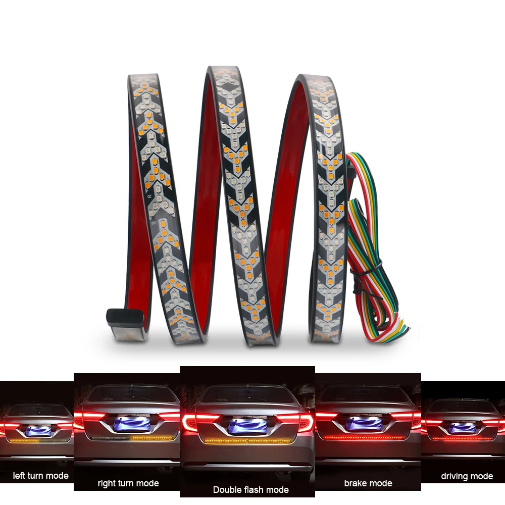1.8M 2M 2.4M Car Brake Turn Light Warning Signal Flexible Led Strip Pickup Truck Rear Tail Running Reverse Lamp Amber Red 12-24V