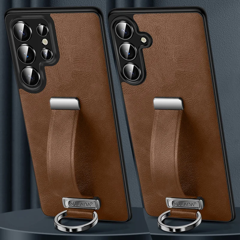 Premium PU Leather Finger Grip Strap Case - Business Edition