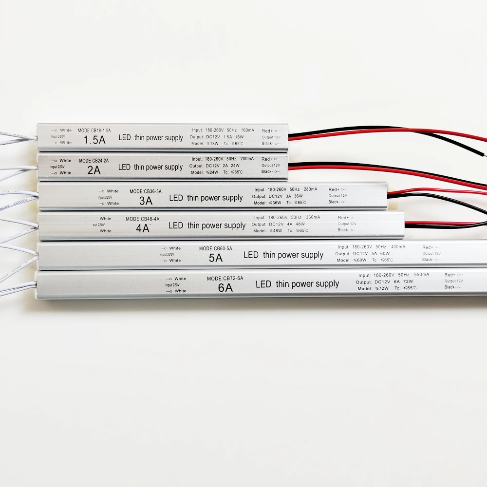 AC220V to 12V Switching LED thin Power Supply Lighting Transformer 12V 1.5A 2A 3A 4A 5A 6A 18W 24W 36W 48W 60W 72W For LED Light