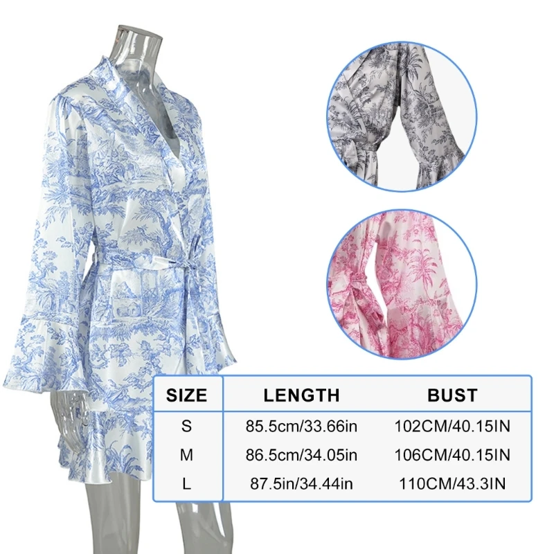 Women Satins Robe Florals Print Silk Kimono Bathrobe for Bride Bridesmaids Wedding Party Loungewear Sleepwear S-L Gift