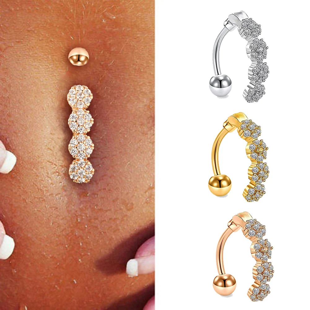 Piercing Tendance Pour Femme, Anneau De Nombril En Acier Inoxydable, Cristal, Accessoires Fleur