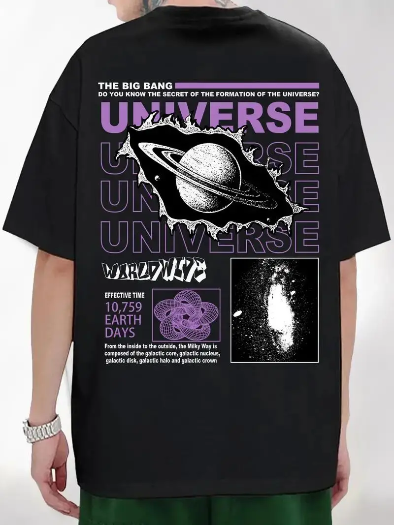 

Men's Outer Planet Back Printed Cotton T-Shirt - Summer Comfortable Fashion Casual T-Shirt