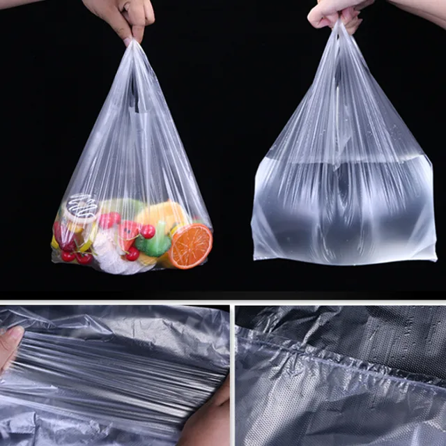 Sac de courses en plastique 100 pièces, sac de courses Transparent, sacs en plastique de supermarché avec poignée, emballage alimentaire 6