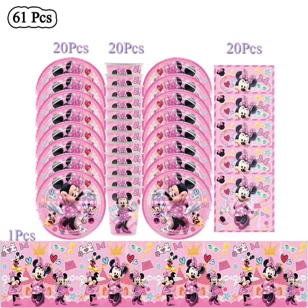 

Disney Minnie Mouse Theme Kids Birthday Party Decorations Paper Cup Tablecloth Disposable Tableware Set Baby Shower Supplies