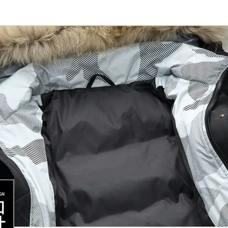Winter Men down Jacket Mid-Length Workwear Hooded Coat Trendy Thickened Warm Big Fur Collar High-End Cold-Proof Top