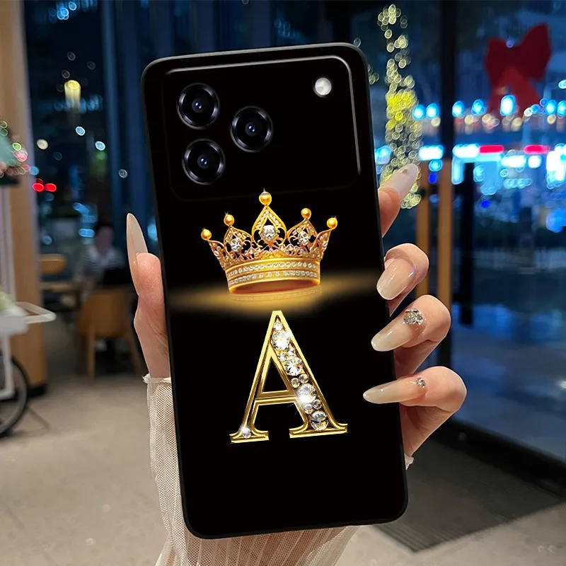 Elegant Shockproof Soft Silicone Black Phone Case with Golden Crown Design