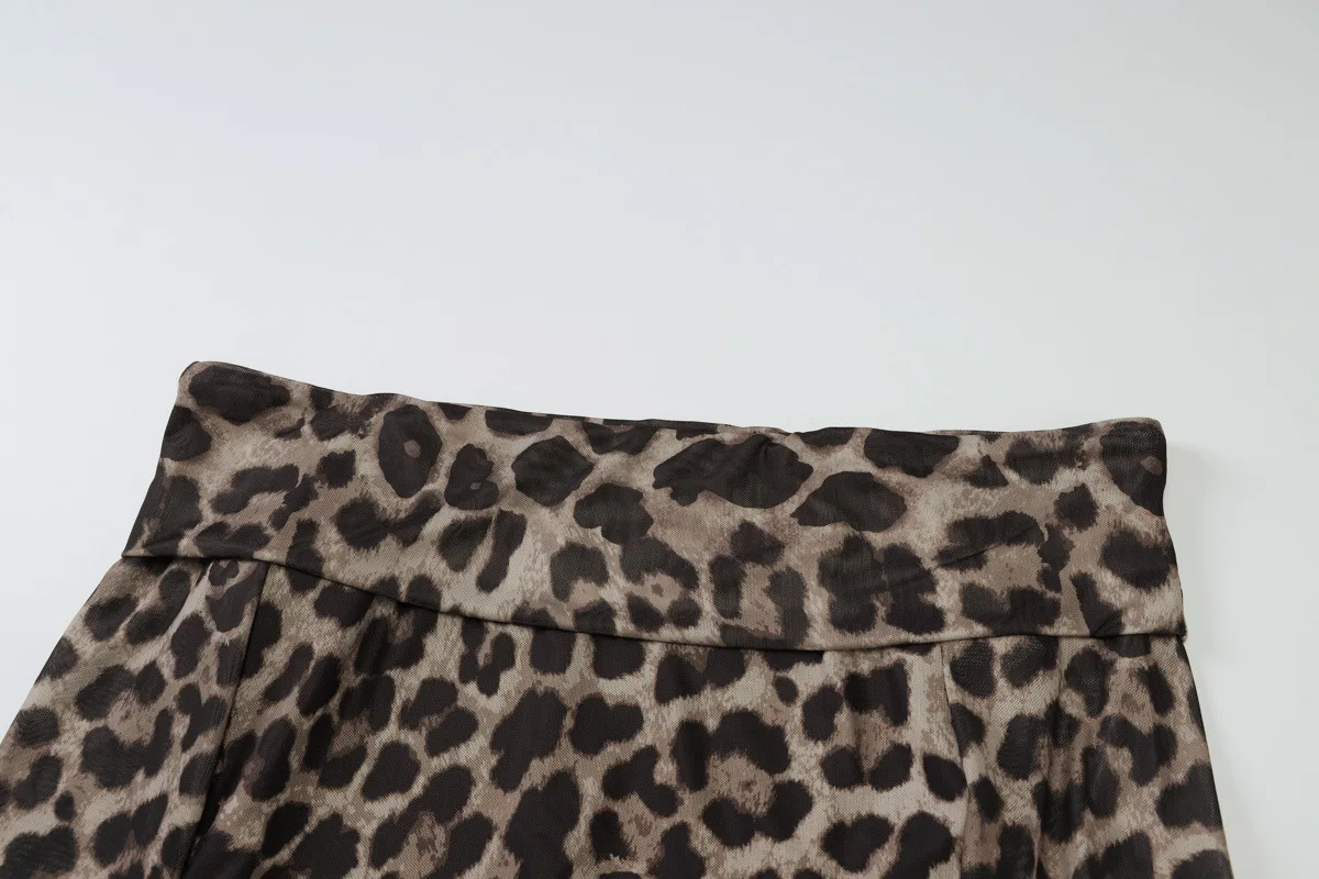 Leopard Printed Mesh T-shirt Top For Women Off-Shoulder Long Sleeve Cropped Y2k Top Pullover Contrast Female Slim Tee