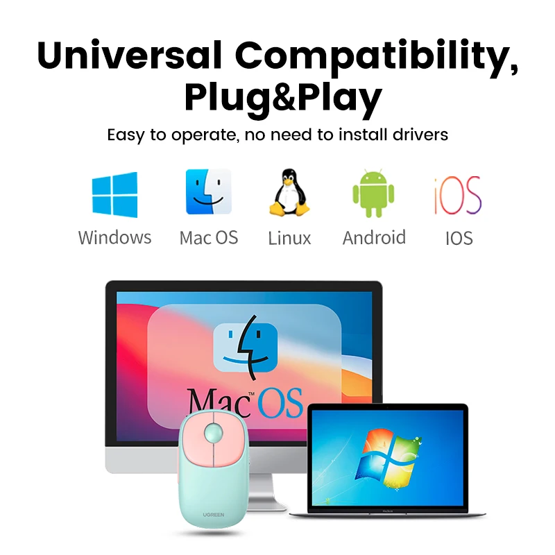 Ugreen-mouse Recarregável sem Fio Bluetooth 5.0 2.4g 4000 Dpi Carregamento para Macbook Ipad Tablet Laptop - Imagem 2