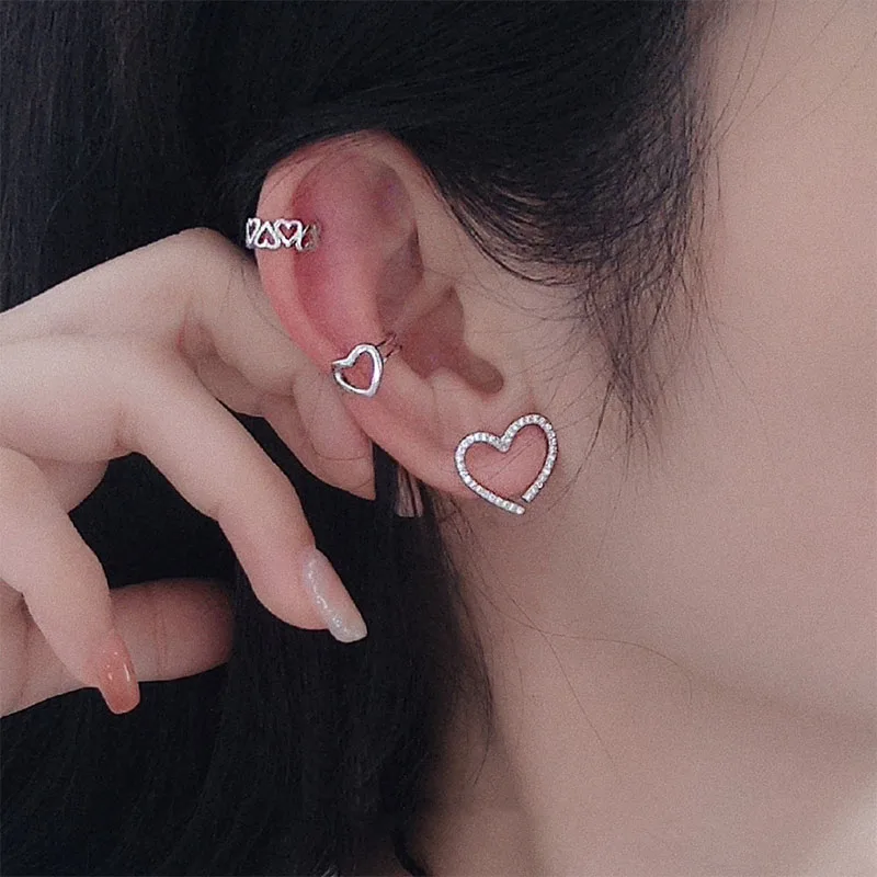 S925 Sterling Silver Love Earless Ear Clip Ins Style Sweet Fresh Personality Jewelry Student Fashion Female Accessories