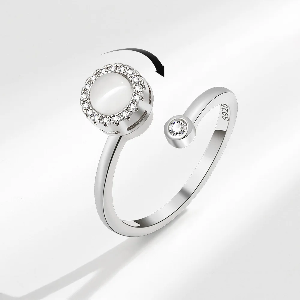 Opal Angst Linderung Spinning Fingerring für Mädchen rotierende Zappeln Metall Spinner Anti Stress Ring Schmuck Zubehör Anillos