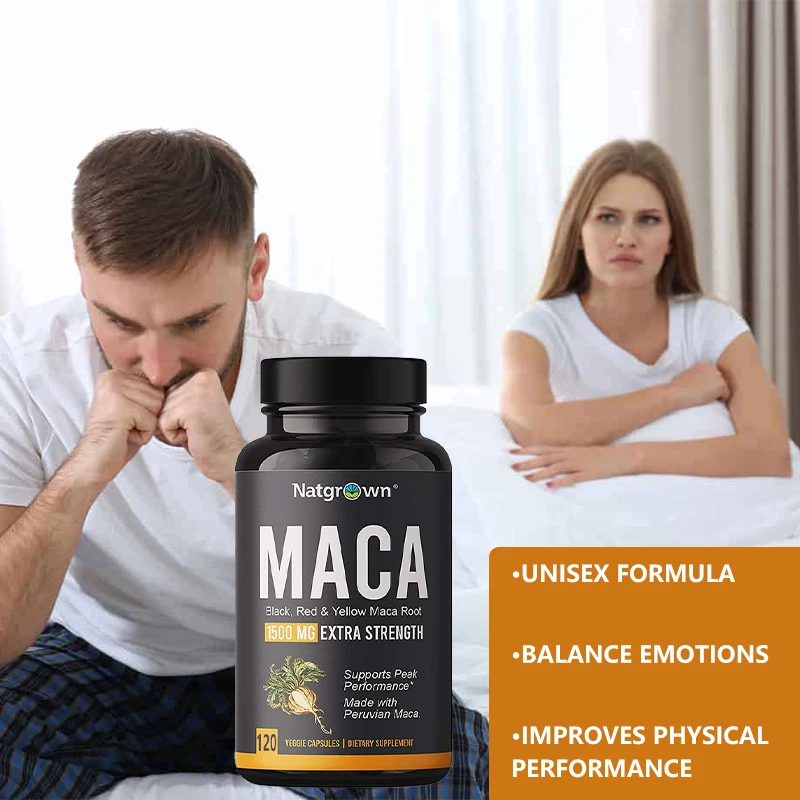 Maca Root Capsules (Black + Red + Yellow), Men's Health & Natural Energy, Mood & Performance, Muscle