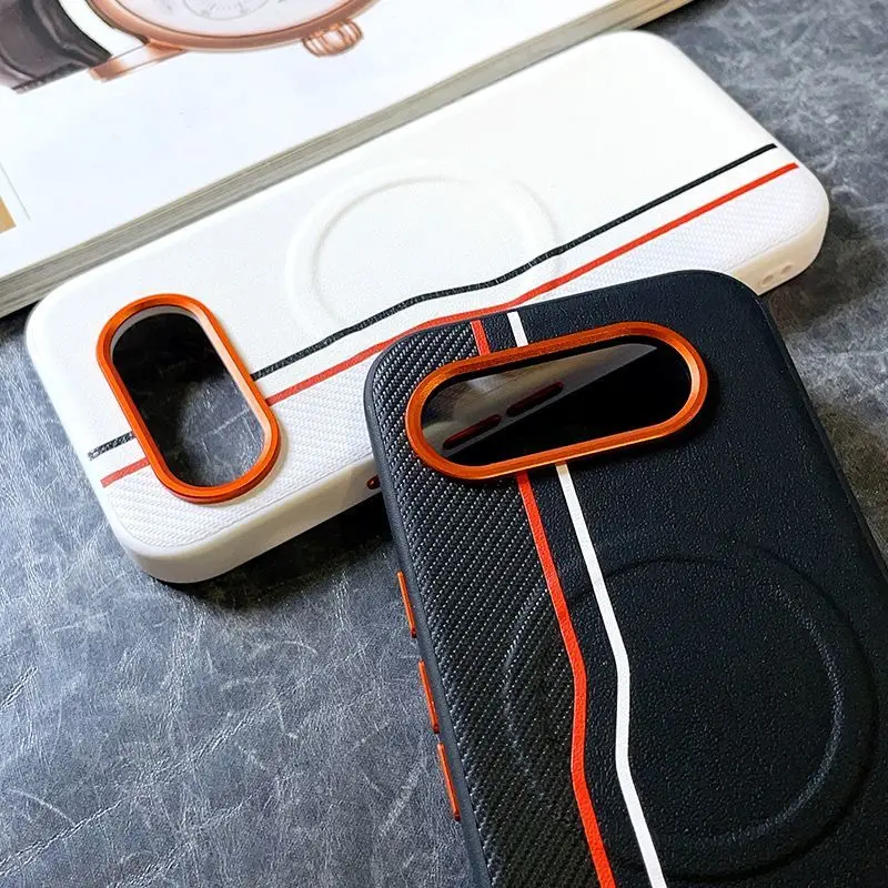 Premium Matte Leather Color Collision Case with Magnetic All-Inclusive Design
