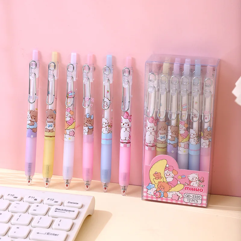 12pcs Cartoon Mikko Gel Pen 0.5mm Black Press Pen Writing Pen Student Stationery Wholesale 3