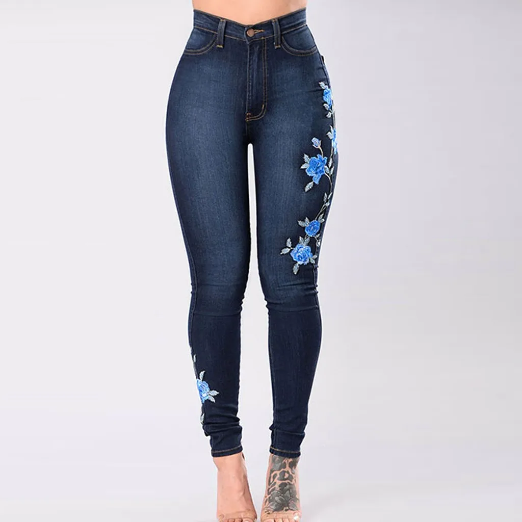 

Women Pencil Jeans Fashion Embroidered Vintage Stretchy Slim Leg Pants Y2k Plus Size Trousers Female Autumn Winter pantalones