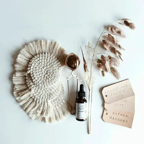 

Insulation Mats Kitchen Supplies with Tassel Multi Purpose Hand Woven Cotton Rope Bohemia Style Cup Mat Nature Color