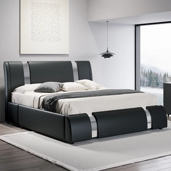 HOOMIC Modern Faux Leather Platform Bed Frame with Adjustable Headboard 2