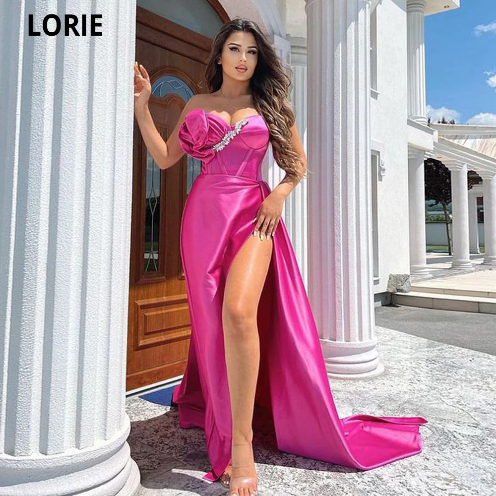 

LORIE 2022 Fuchsia Saudi Arabia Mermaid Prom Dresses Sweetheart Satin Crystals Prom Gowns Formal Party Dresses Robes De Soirée