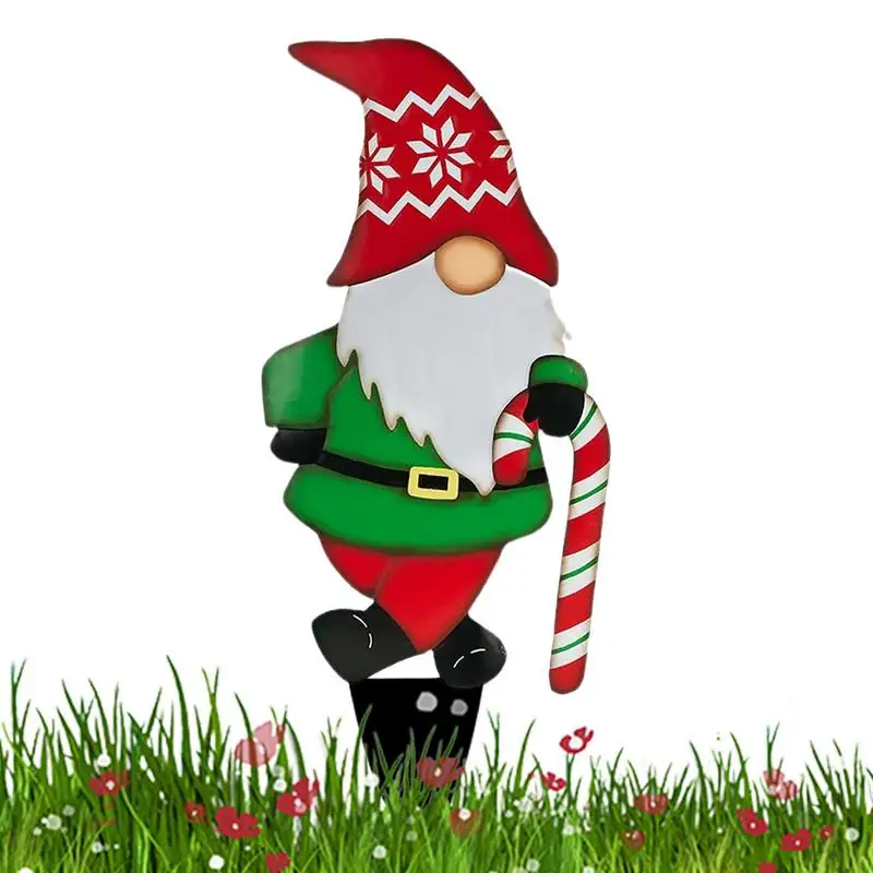 

Christmas Party Stainless Steel Gnome Garden Decorative Stakes Red Green Faceless Dwarf Santa Gifts Insert Card Xmas Snow Decor