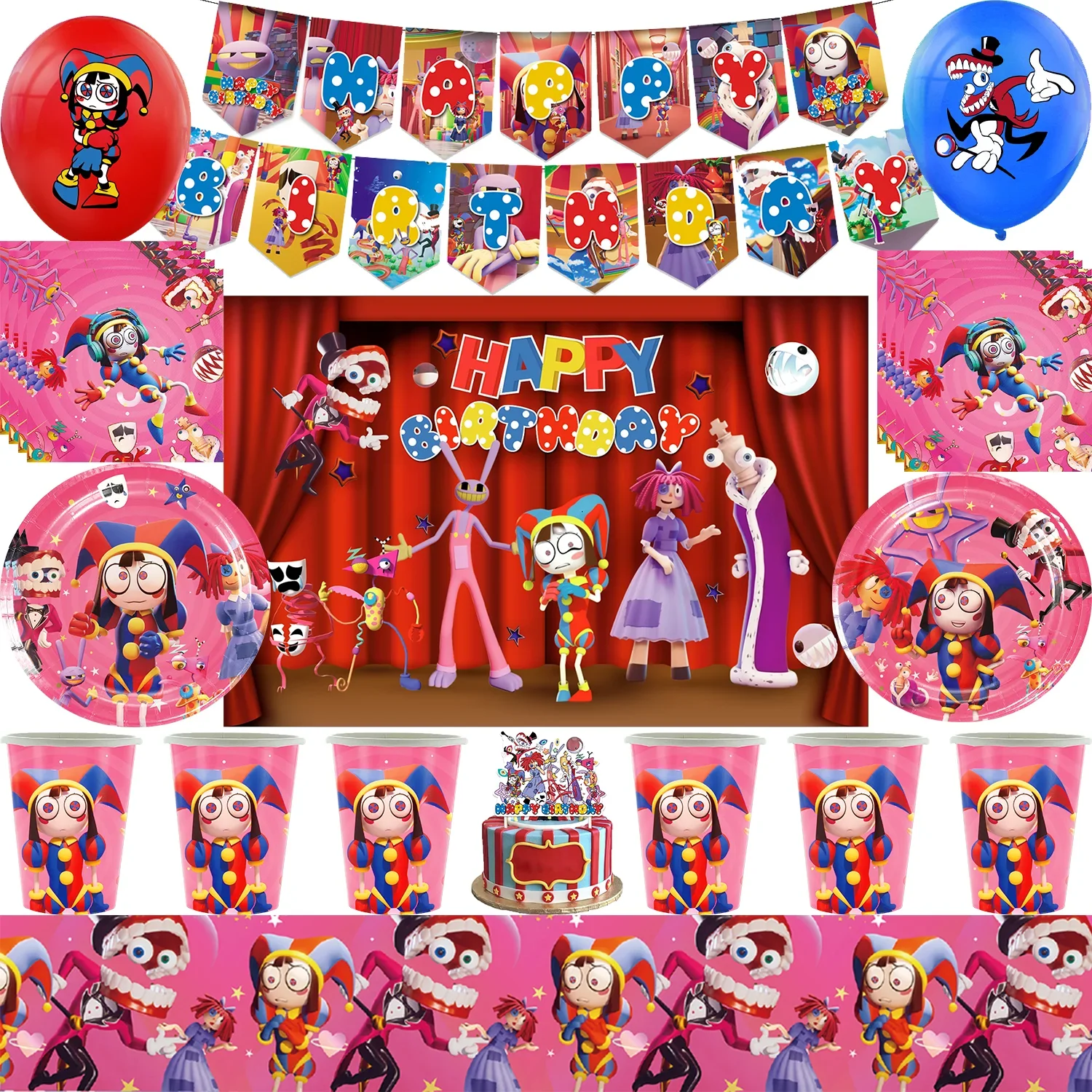 

The Amazing Digital Circus Birthday Party Decoration Disposable Tableware Balloons Tablecloth Cake Toppers for Kids Baby Shower