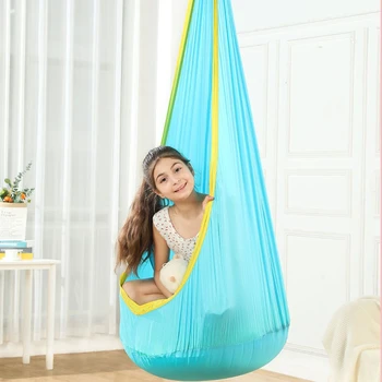Portable Kid Children Hanging Chair for Interior Suspended Swing Hammock Parachute Cloth with Inflatable Cushion Fullset 150x70