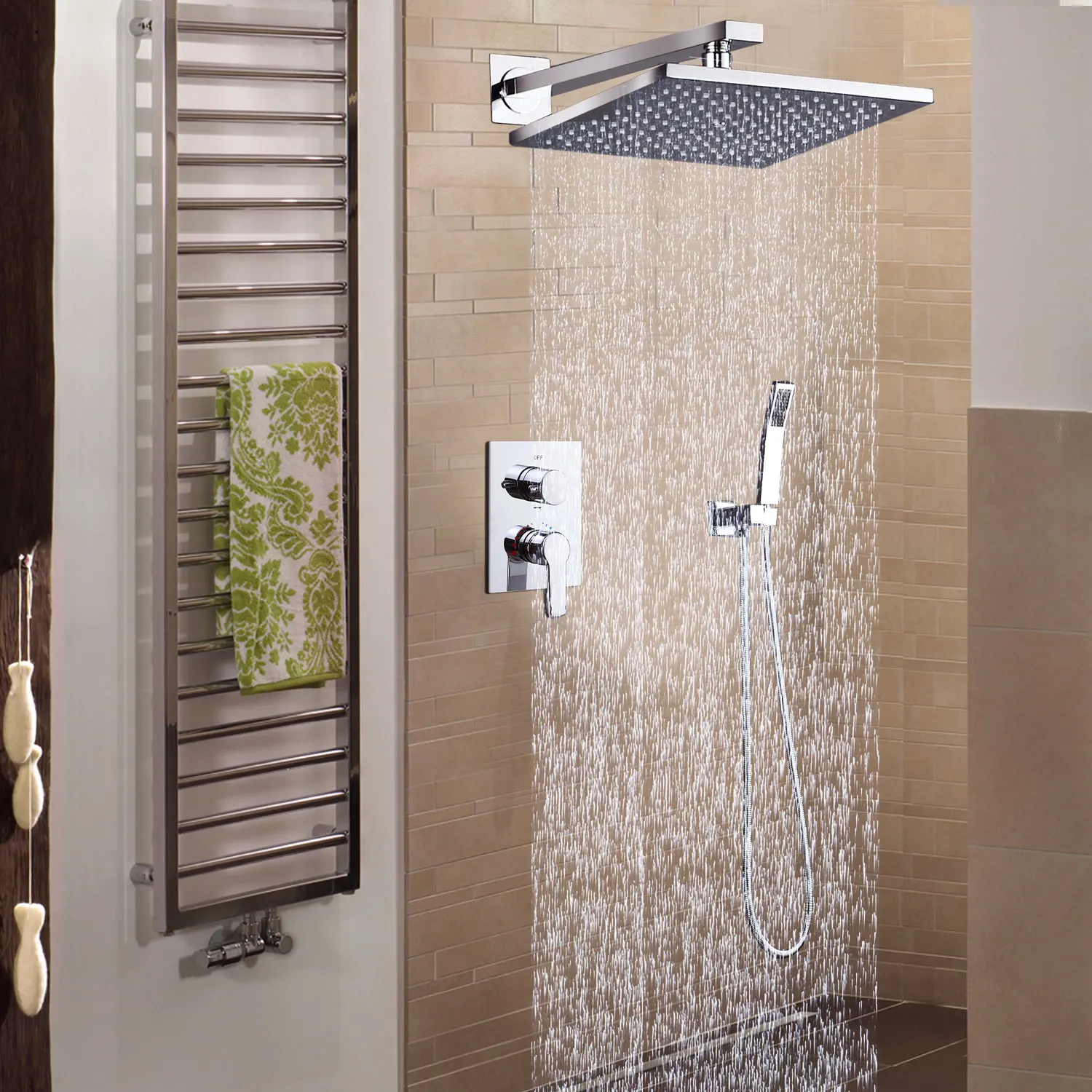 

Bathroom Accessories Rainfall Shower Set Wall Mount 10Inch Brass Showerhead System Thermostatic Faucets Diverter Controller