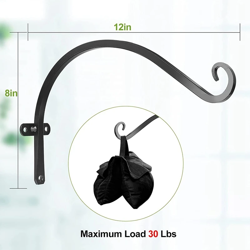 2Pack 12Inch Heavy Duty Metal Hanging Planter Hook Wall Hook Hanging Plant Brackets For Bird Feeders Wind Chimes