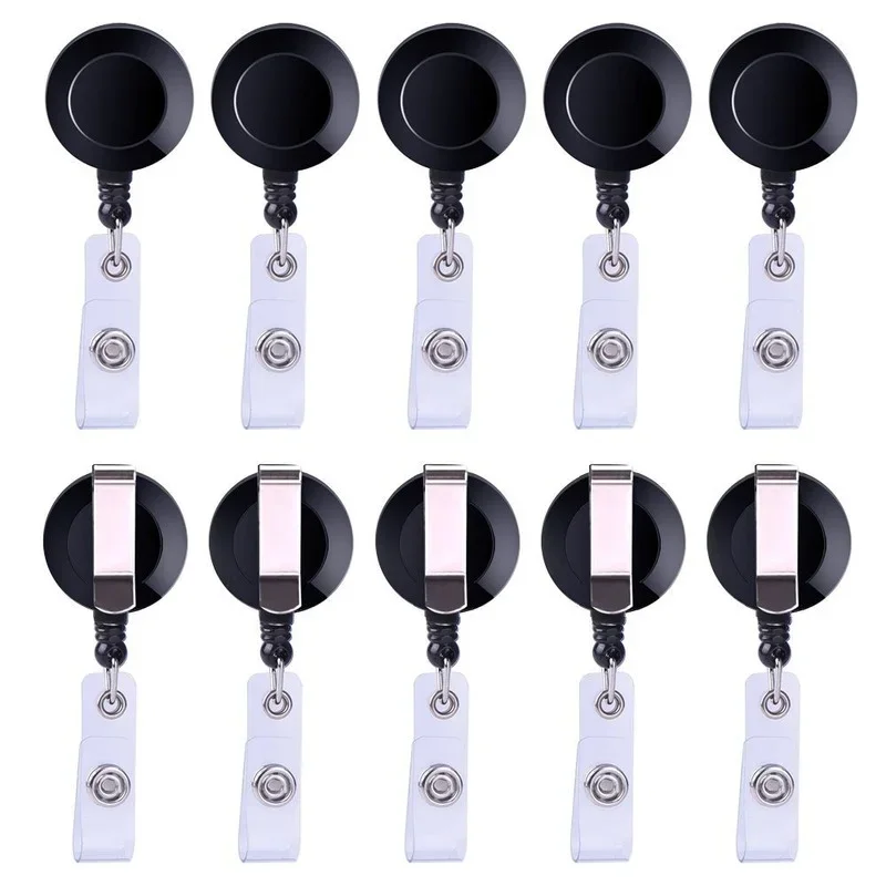 2pcs/set Plastic Retractable ID Tag Work Card Clip Badge Reel Pass Access Card Lanyard Belt Clips Office Employee Supplies