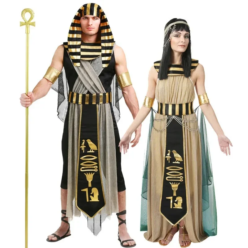 

Adult Couple Pharaoh Cleopatra Dress Cosplay Medieval Egyptian Mythology Role Play Costumes Carnival Halloween Party Fancy Dress