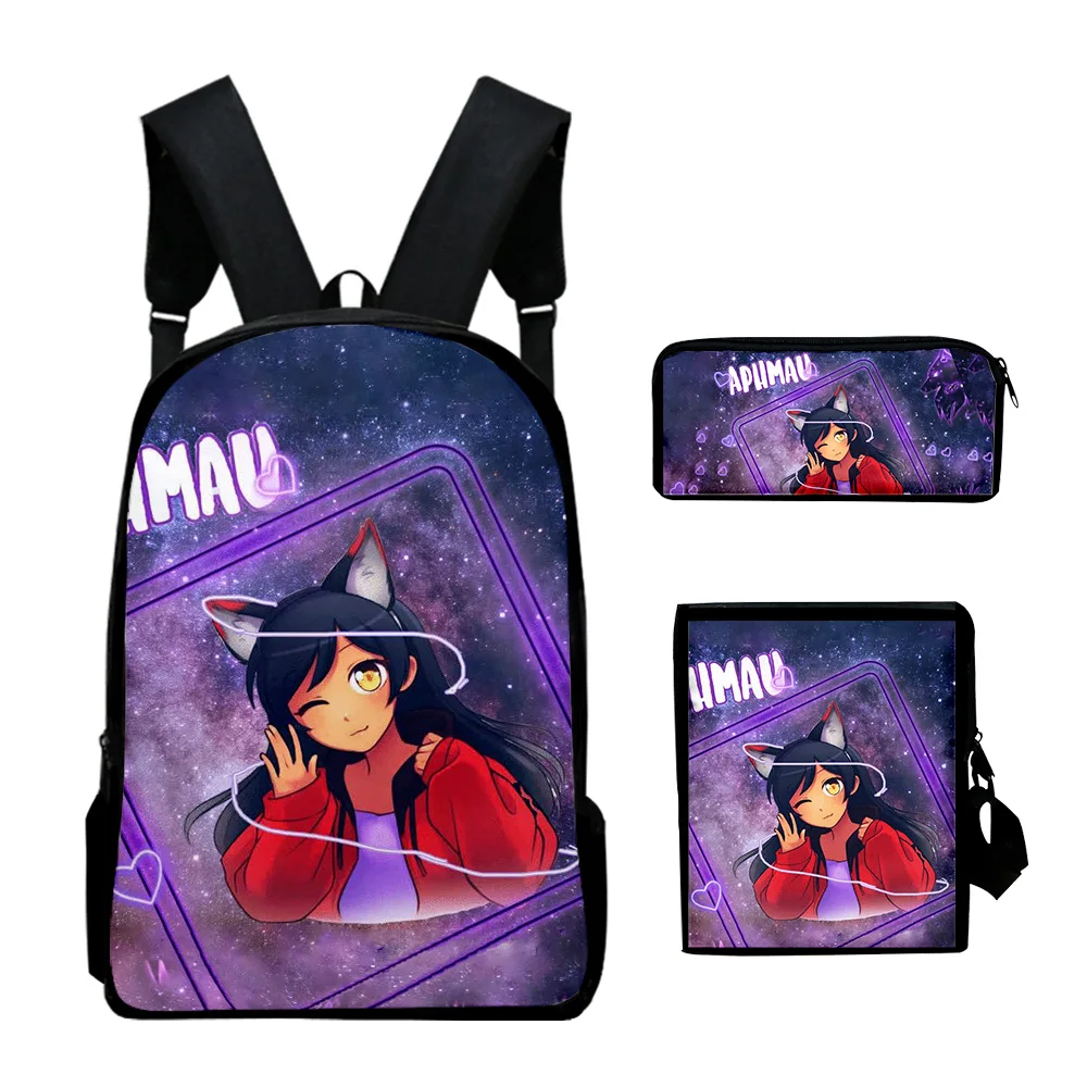 New Aphmau Merch Pattern Large Capacity Backpack Set 3 Pieces Lightweight Youth School Bag 3D Printing Messenger Bag Pencil Case