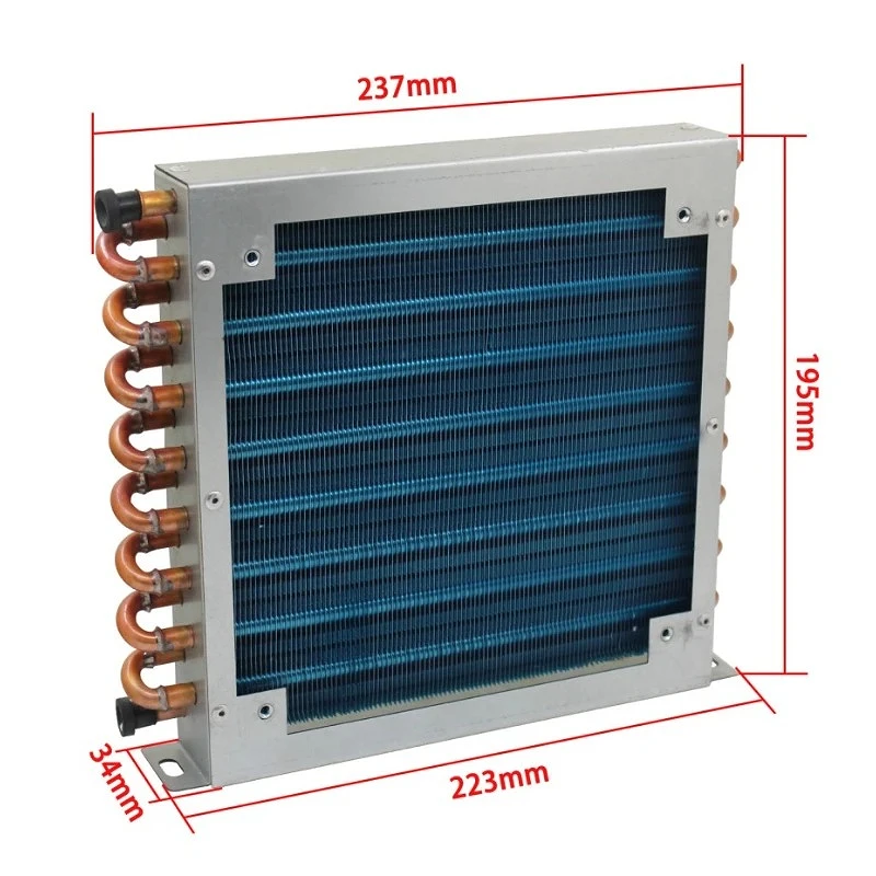 Condenser Radiator Refrigerator Freezer Air-cooled Water-cooled Aluminum 7mm Fin and Copper Tube Heat Exchanger Small Shell 1PCS